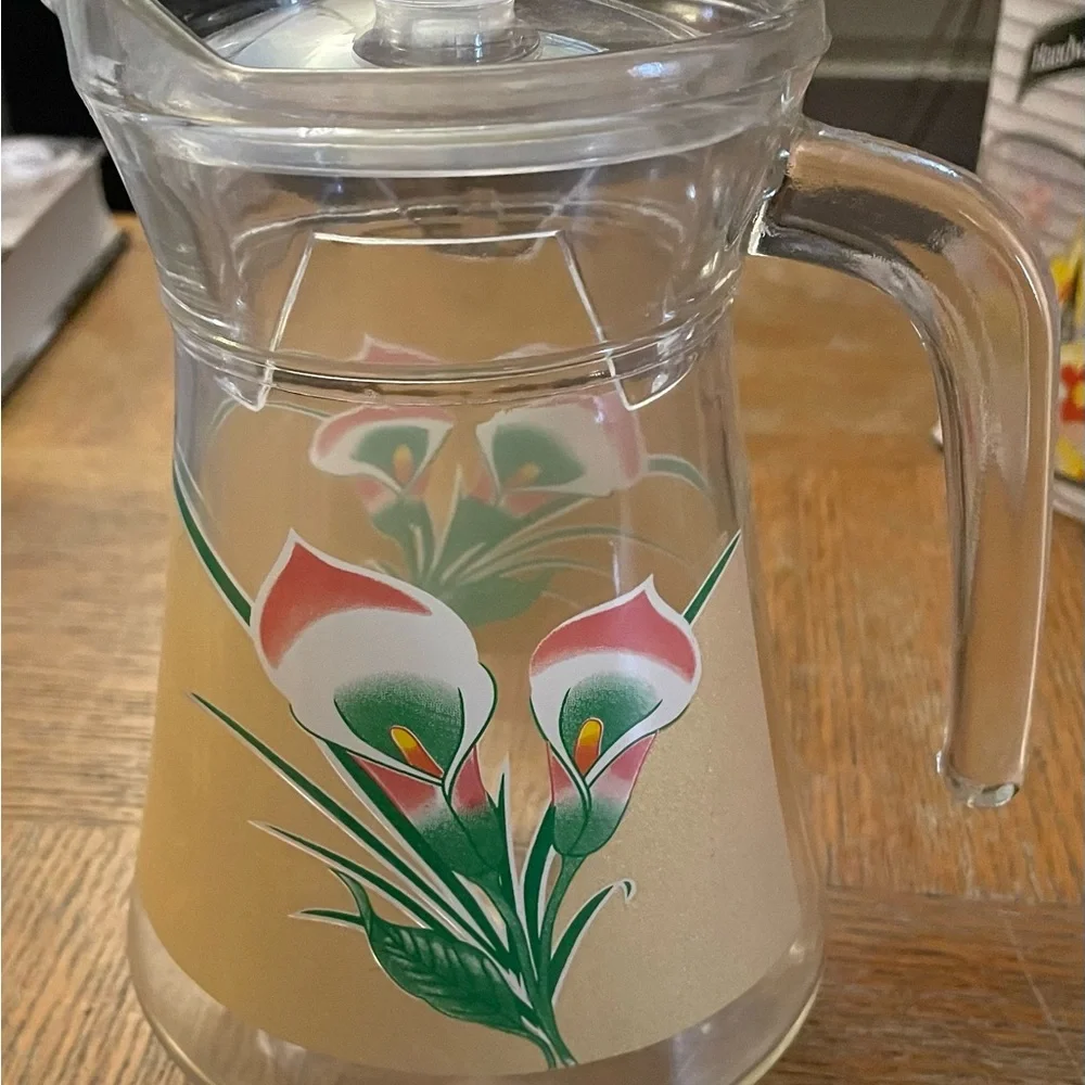 NWT Alpine Cuisine 7 pieces floral glass drinkware set: pitcher & 6 glasses